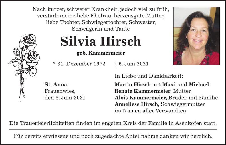 Traueranzeige Silvia Hirsch