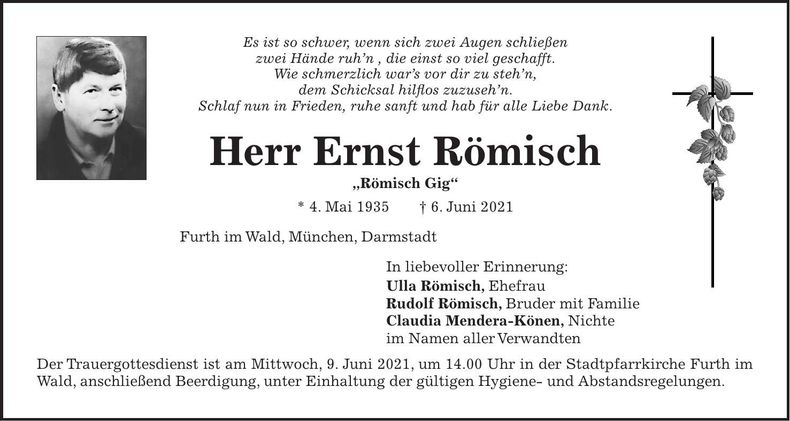 Traueranzeige Ernst Römisch