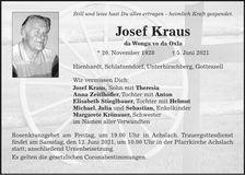 Traueranzeige Josef Kraus