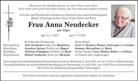 Traueranzeige Anna Neudecker