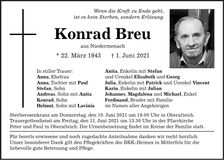 Traueranzeige Konrad Breu