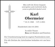 Traueranzeige Karl Obermeier
