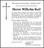 Traueranzeige Wilhelm Keil