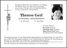 Traueranzeige Therese Gerl