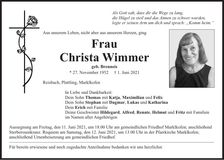 Traueranzeige Christa Wimmer