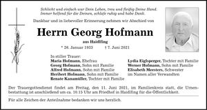 Traueranzeige Georg Hofmann