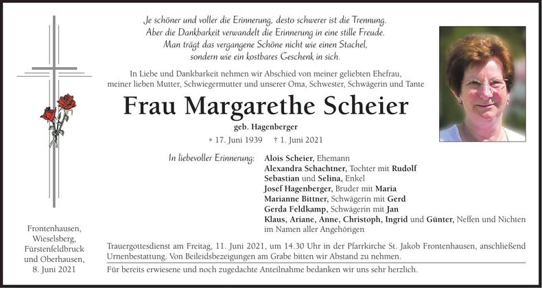 Traueranzeige Margarethe Scheier