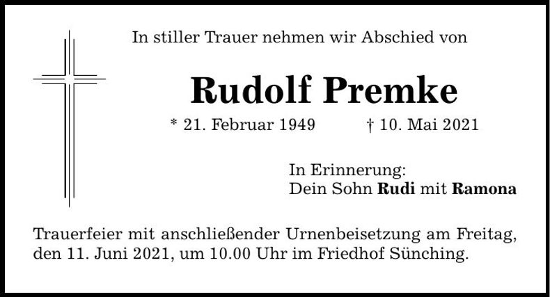 Traueranzeige Rudolf Premke