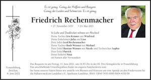 Traueranzeige Friedrich Rechenmacher