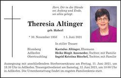 Traueranzeige Theresia Altinger