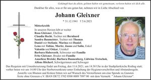 Traueranzeige Johann Gleixner