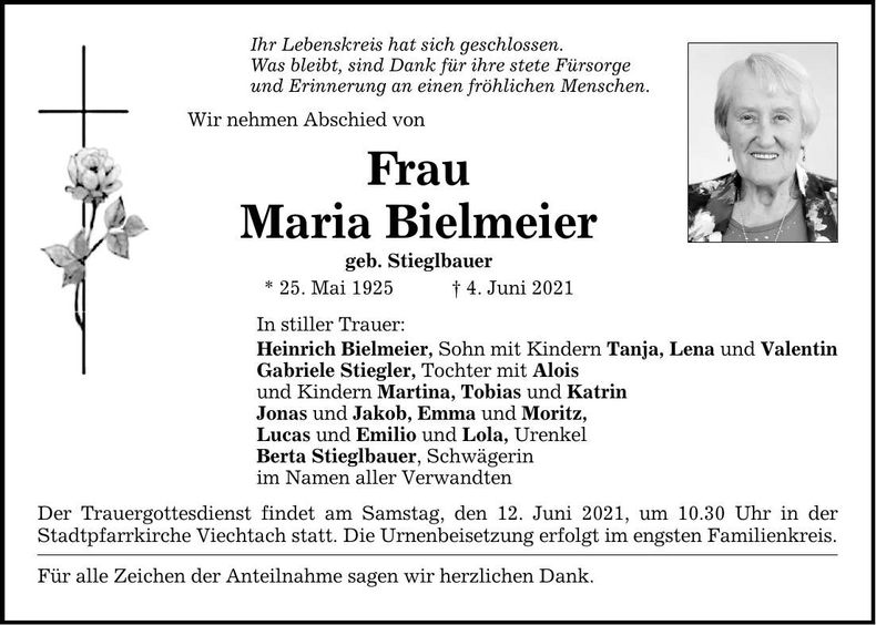 Traueranzeige Bielmeier Maria