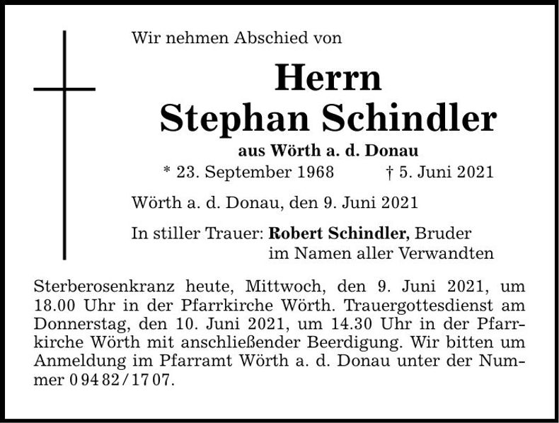 Traueranzeige Stephan Schindler
