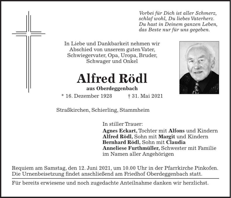 Traueranzeige Alfred Rödl
