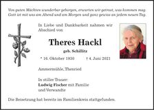 Traueranzeige Theres Hackl