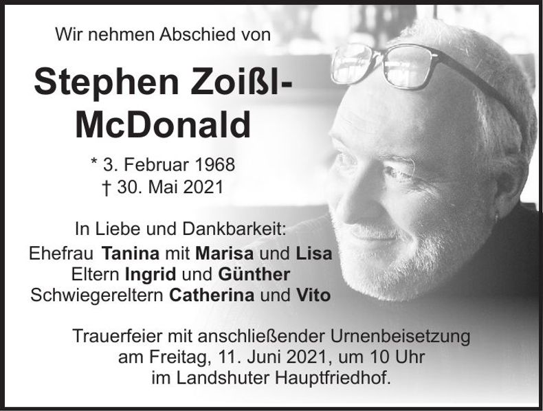 Traueranzeige Stephen Zoißl - McDonald