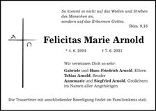Traueranzeige Felicitas, Marie Arnold