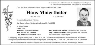 Traueranzeige Hans Maierthaler