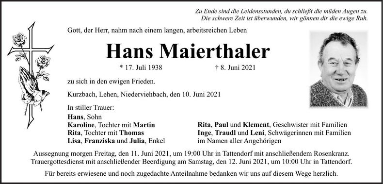 Traueranzeige Hans Maierthaler
