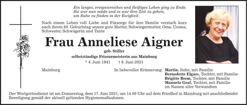 Traueranzeige Anneliese Aigner