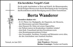 Traueranzeige Berta Wanderer