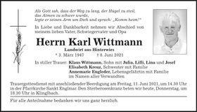 Traueranzeige Wittmann Karl