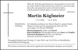 Traueranzeige Martin Köglmeier