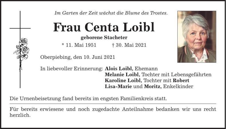 Traueranzeige Centa Loibl
