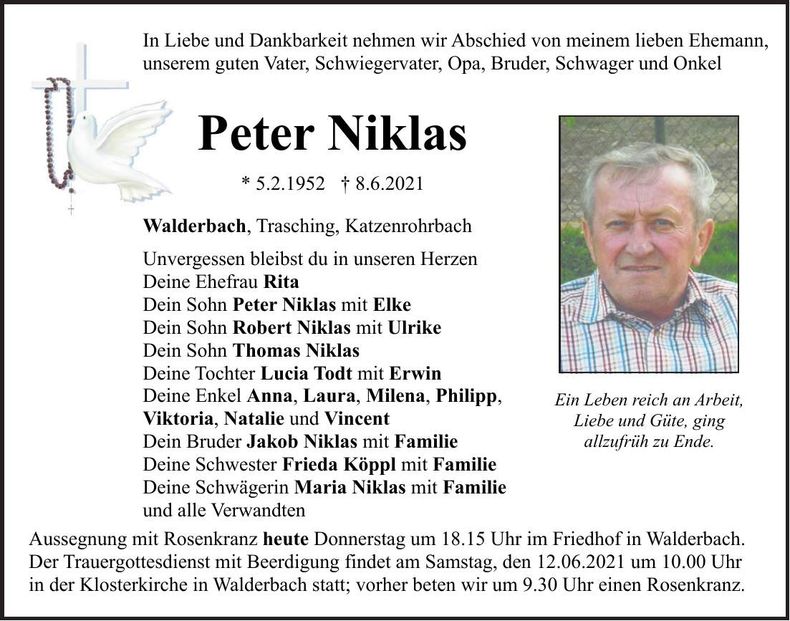 Traueranzeige Peter Niklas
