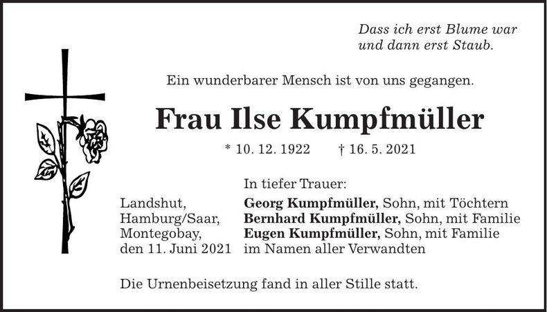 Traueranzeige Ilse Kumpfmüller