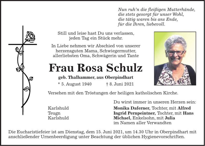 Traueranzeige Rosa Schulz