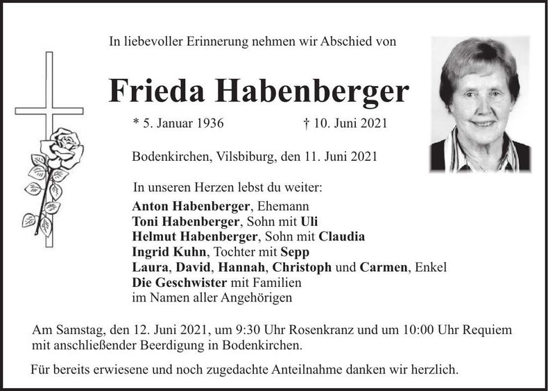 Traueranzeige Frieda Habenberger