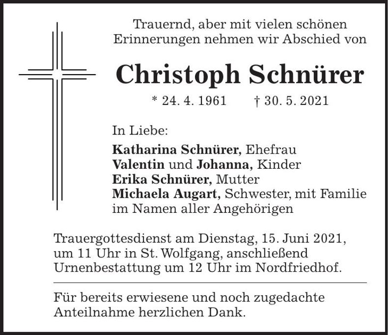 Traueranzeige Christoph Schnürer