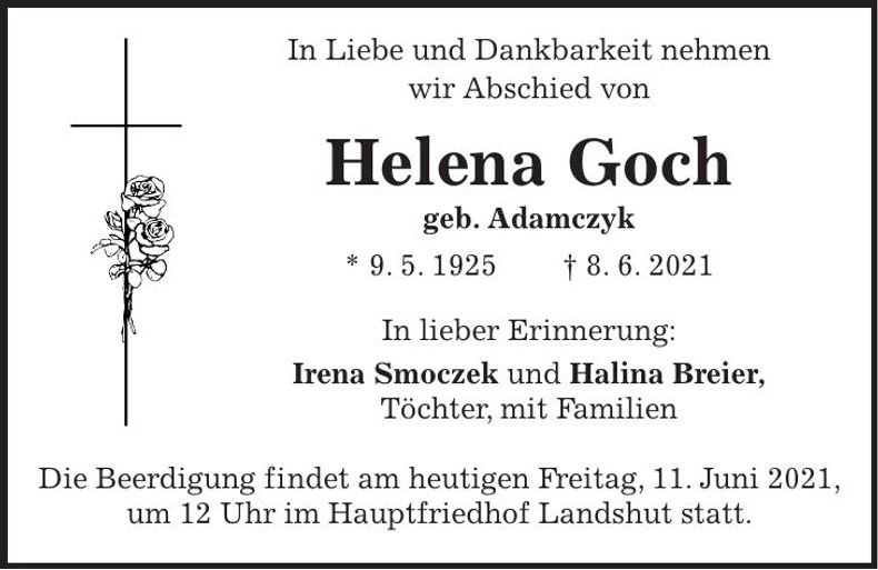 Traueranzeige Helena Goch