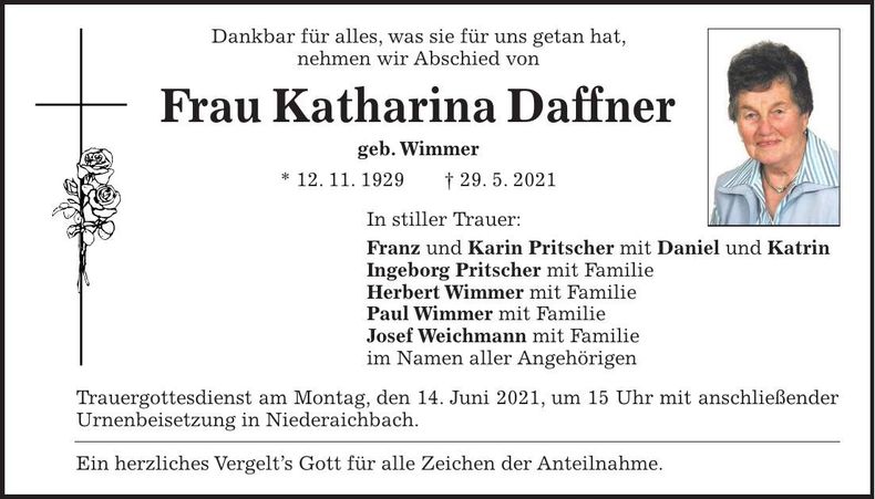 Traueranzeige Katharina Daffner
