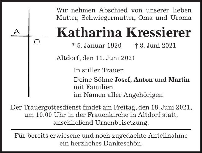 Traueranzeige Katharina Kressierer