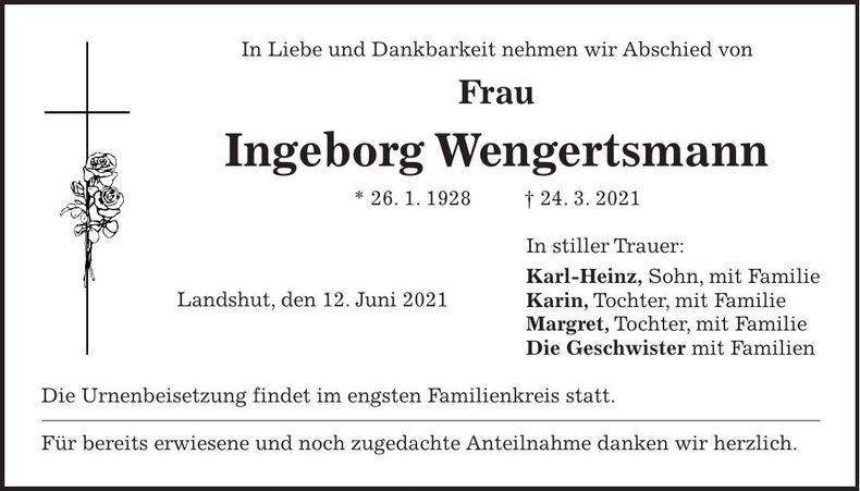 Traueranzeige Ingeborg Wengertsmann