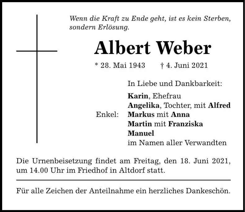 Traueranzeige Albert Weber