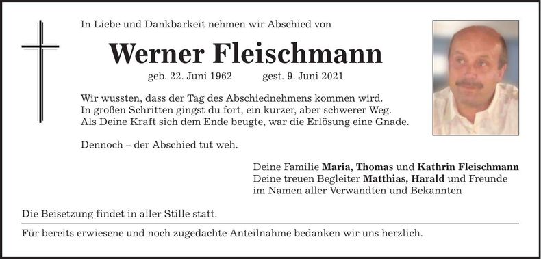 Traueranzeige Werner Fleischmann