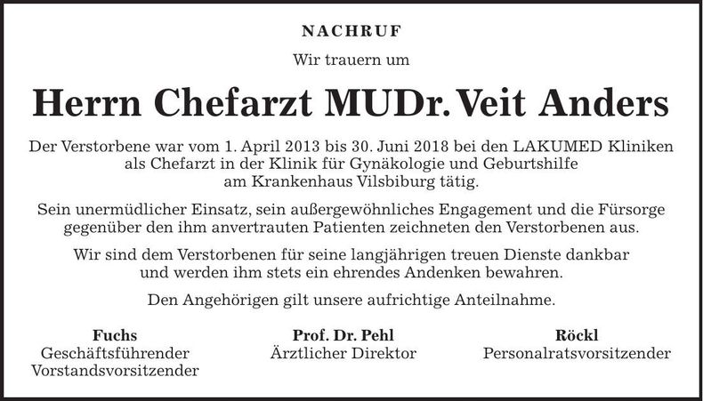 Traueranzeige Veit Anders