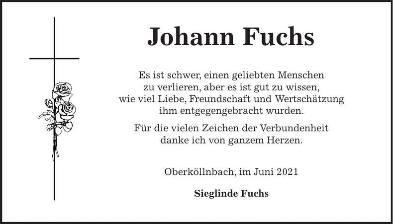 Traueranzeige Johann Fuchs