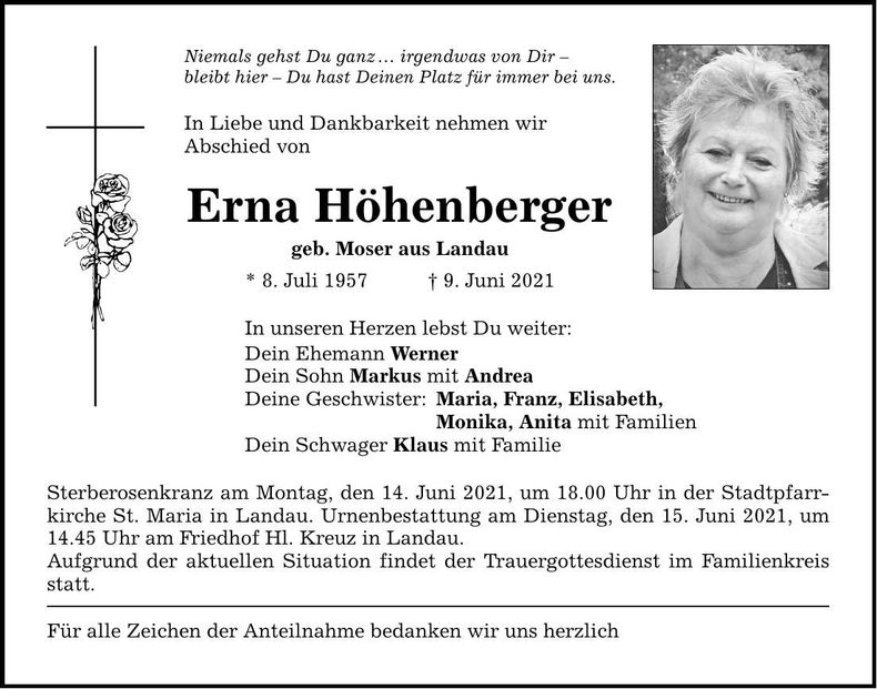 Traueranzeige Erna Höhenberger