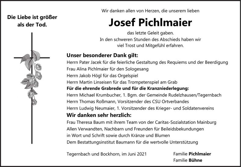 Traueranzeige Josef Pichlmaier