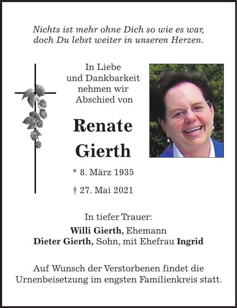 Traueranzeige Renate Giert