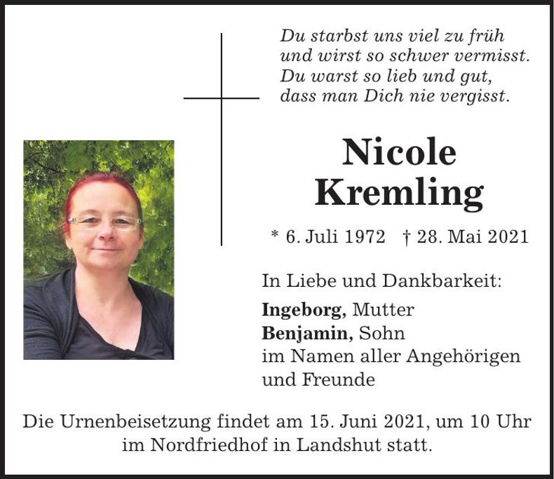 Traueranzeige Nicole Kremling