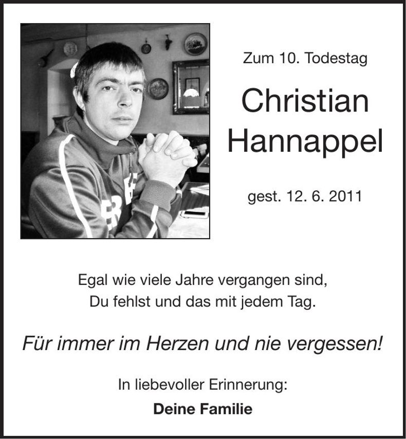 Traueranzeige Christian Hannappel