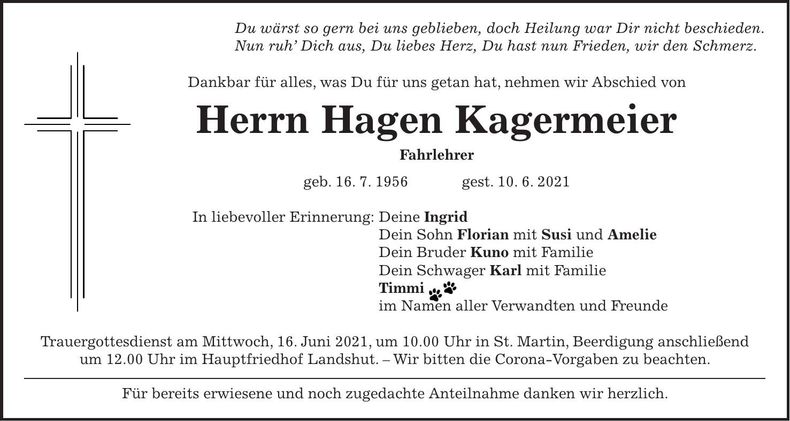 Traueranzeige Hagen Kagermeier