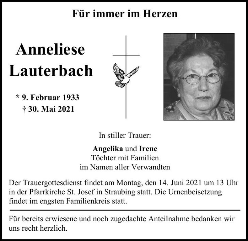 Traueranzeige Anneliese Lauterbach