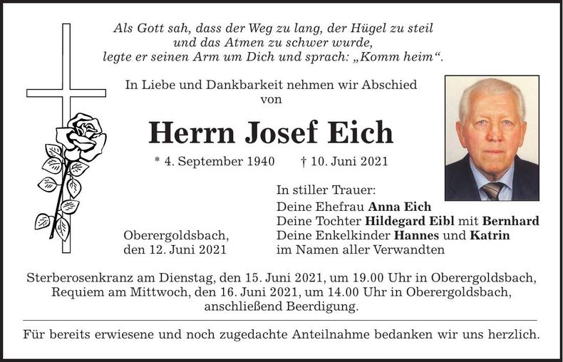 Traueranzeige Josef Eich