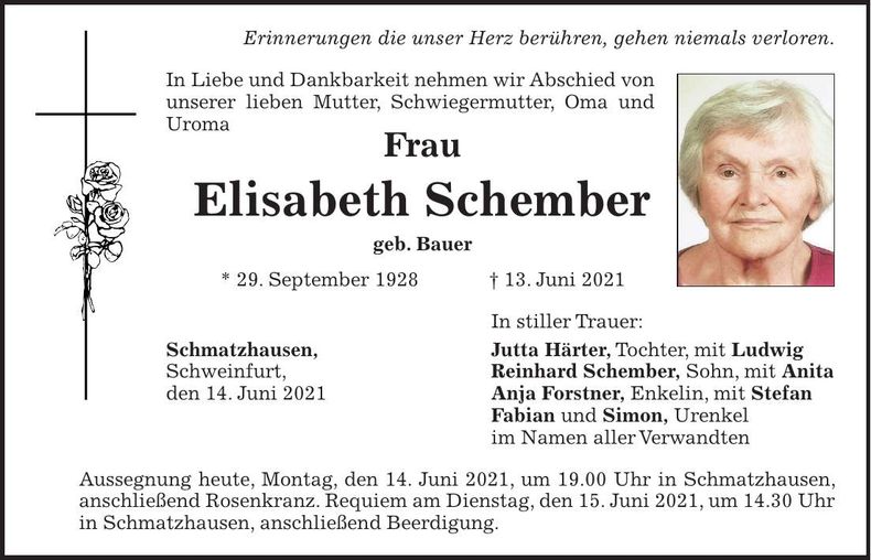 Traueranzeige Elisabeth Schember